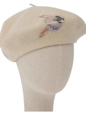 CHANEL Hat Wool Ivory CC Auth 176523A
